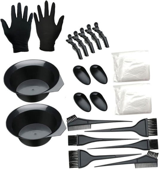 Professional Hair Dye Bowl Set 21Pcs Kit Gloves Ear Covers Hair Coloring Tools Comb Brush Easy Diy