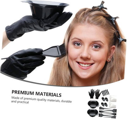 Professional Hair Dye Bowl Set 21Pcs Kit Gloves Ear Covers Hair Coloring Tools Comb Brush Easy Diy