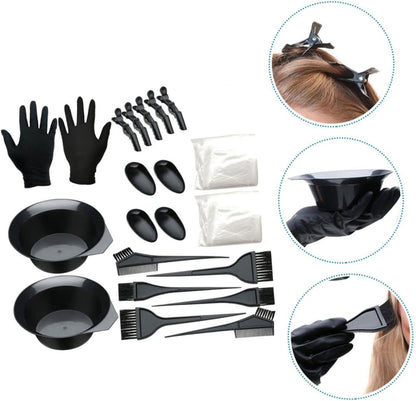 Professional Hair Dye Bowl Set 21Pcs Kit Gloves Ear Covers Hair Coloring Tools Comb Brush Easy Diy
