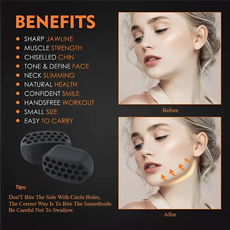 2Pcs Jaw Exerciser Fitness Jawline Muscle Training Double Chin Reducer Neck Face Slimming Mouth Silicone Chew